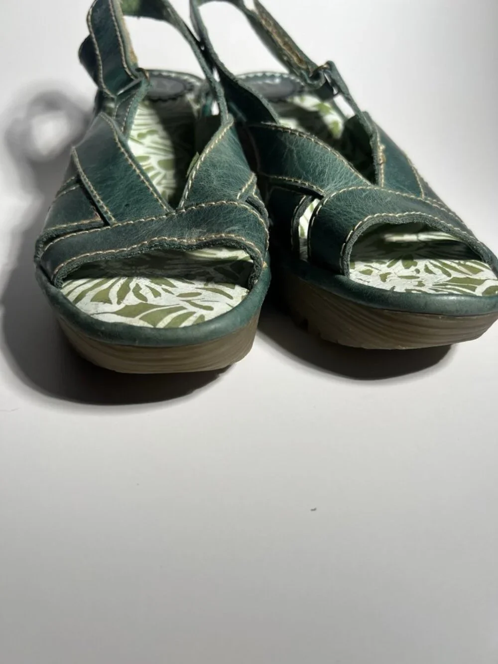 Fly London Leather Slip On Wedge Shoes Olive Green Women’s EU 37 US 6